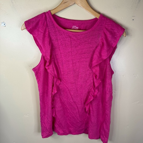 J.Crew Womens‎ Ruffled Hot Pink Linen Cap Sleeve Size Small Top Travel Summer - Picture 1 of 7
